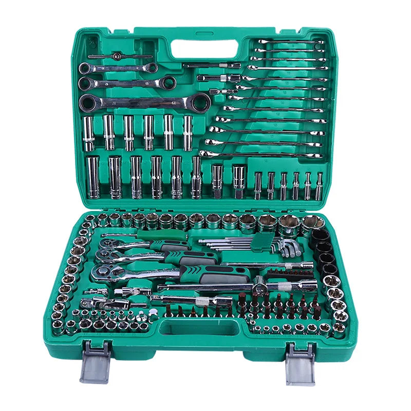 Set of 151pcs Professional Auto Repair Combination Tool Kits Cr-V Box Spanner Socket Wrench Screwdriver Bits for Cars&Bicycles