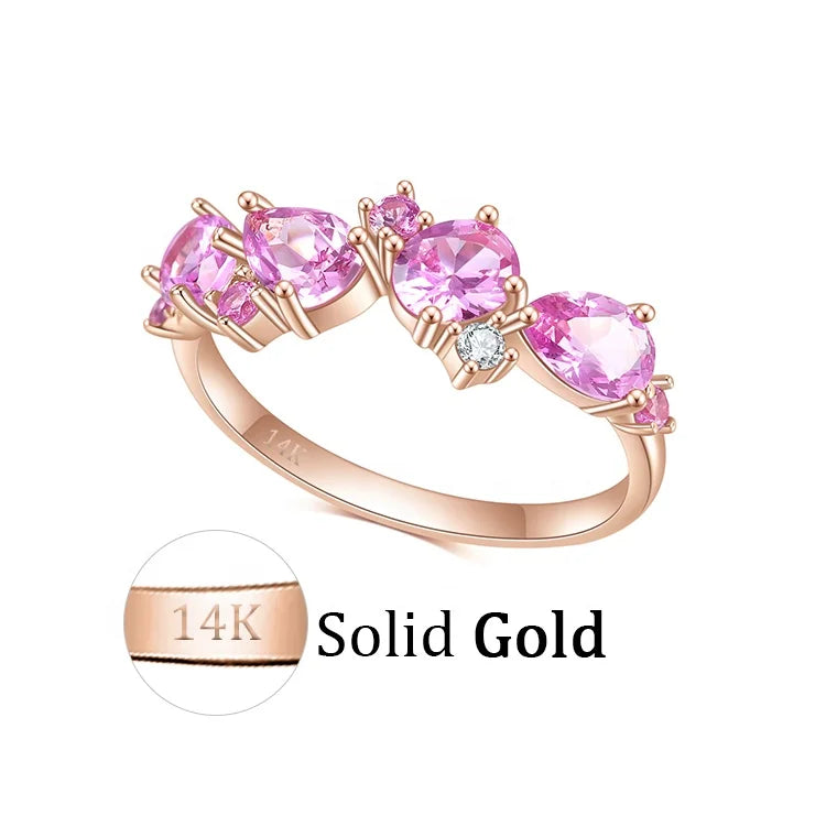 OL0936R Abiding Delicate Lab Created Pink Sapphire Stone 4*6mm 14K 585 White Rose Gold Rings for Women
