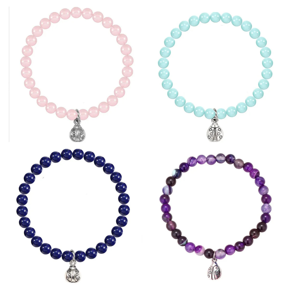 New Design Wholesale Custom Natural Stone Charm Beads Moonstone Amethyst Lapis Lazuli Stone Stretch Bracelet