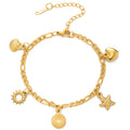 Elegant Stainless Steel Sun Pendant Bracelet with Star Heart Shell Charm Geometric Jewelry As Gift Accessory