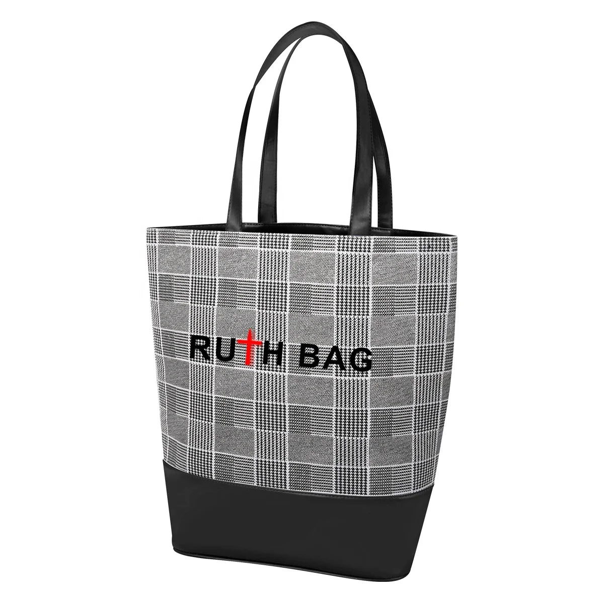 Ruthbag MANHATTAN Stylish Cotton Canvas Tote Bag Zipper Pocket Letter Pattern Non Woven Handle Medium Size Elegant Shopping