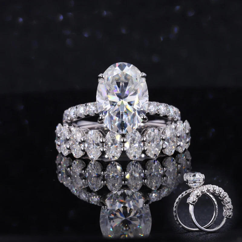 Starsgem Luxury Wedding Ring Set Oval Cut DEF Moissanite Stone 9k Wedding Rings Couple Set