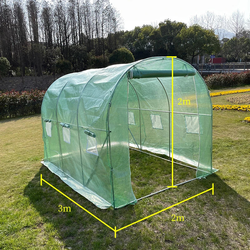 Waterproof Galvanized Steel Frame Outdoor Garden Large Tunnel Walk-in Greenhouse With 6 Window and PE Cover