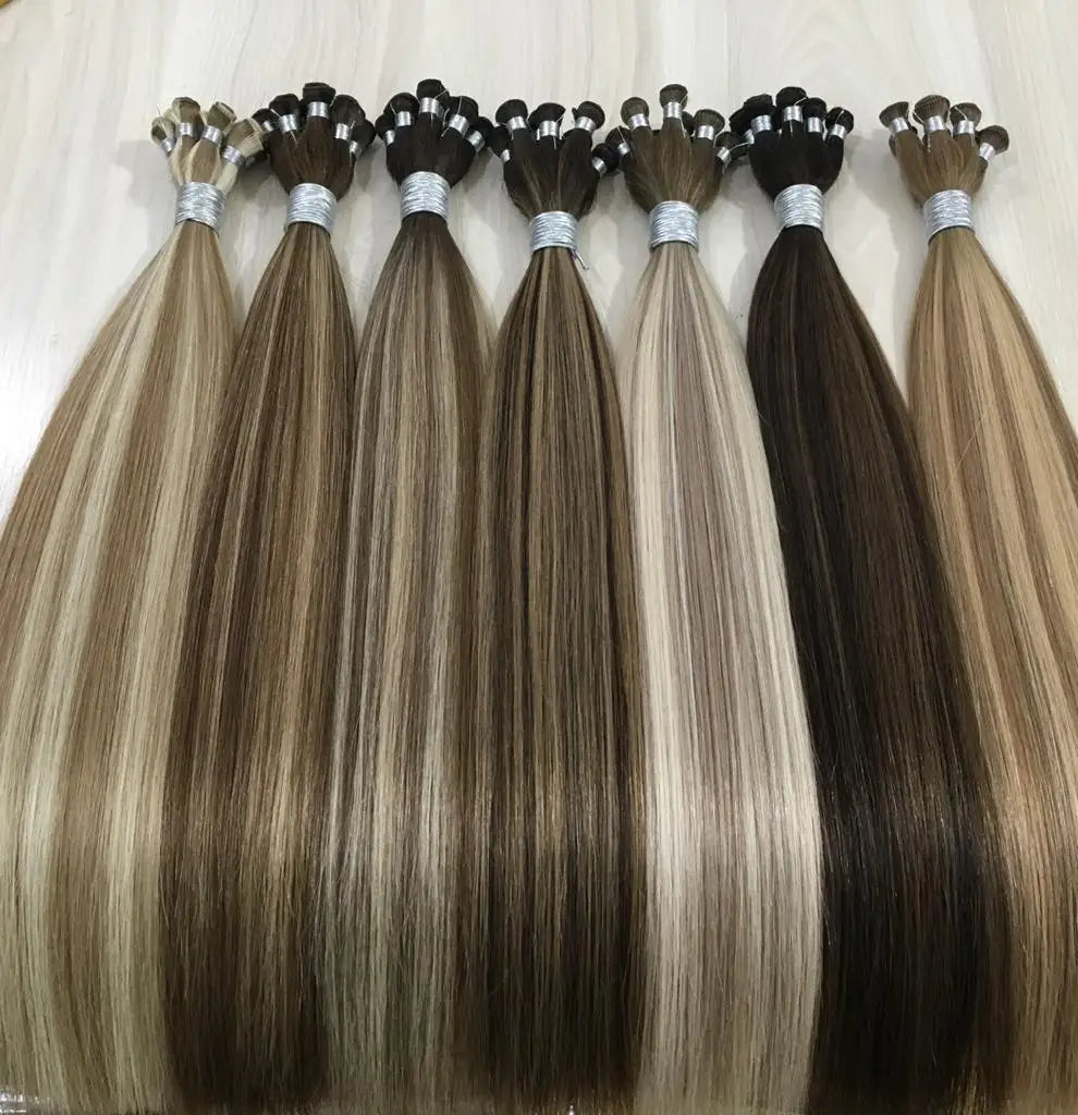 2026 Luxury Quality Invisible Popular Balayage Color Handtied Genius Double Drawn Hair Weft Extensions
