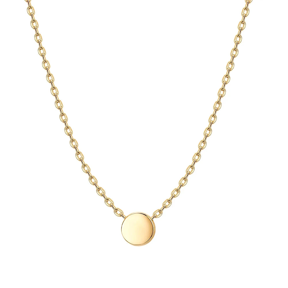 Classic Disc Glossy Pendant Necklace S925 Sterling Silver Small Circle Name Ladies Necklace