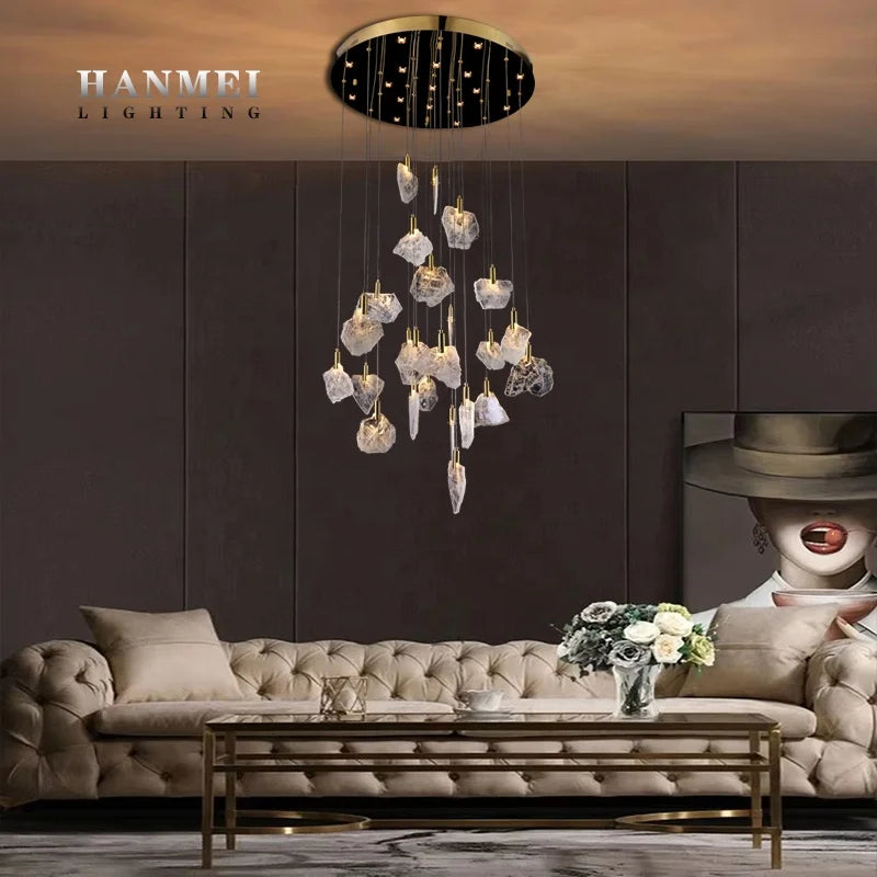 Customization Modern Hotel Lobby Stair Pendant Light Fancy Crystal Chandelier Villa