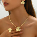 Fashion Simple Clover Flower Design Necklace Ring Earrings Vintage Trendy Inset Zircon Fashion Set for Women