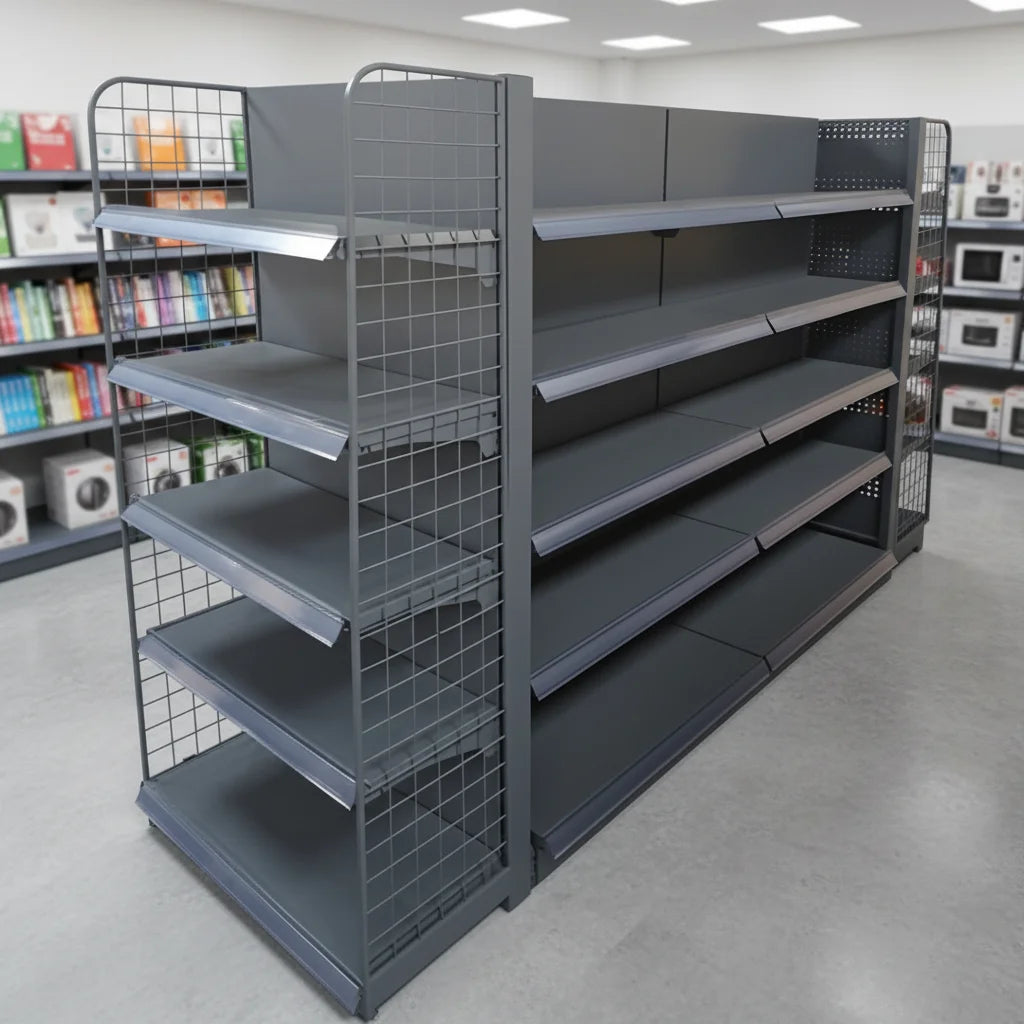 New Type Good Quality Metallic Heavy Duty Supermarket Rack Shelving Gondola Wall Shelf Single Sided Quick Installation Epoxy
