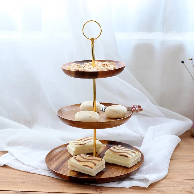 Solid Wood Plate 2 or 3 Tier Cake Cupcake Dessert Display Stand - Serving Platter Includes Acacia Wood Plate