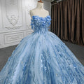Jancember DY9853 Shiny Elegant Blue Appliqued Flower Quinceanera Dresses for 15 Girls