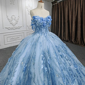 Jancember DY9853 Shiny Elegant Blue Appliqued Flower Quinceanera Dresses for 15 Girls