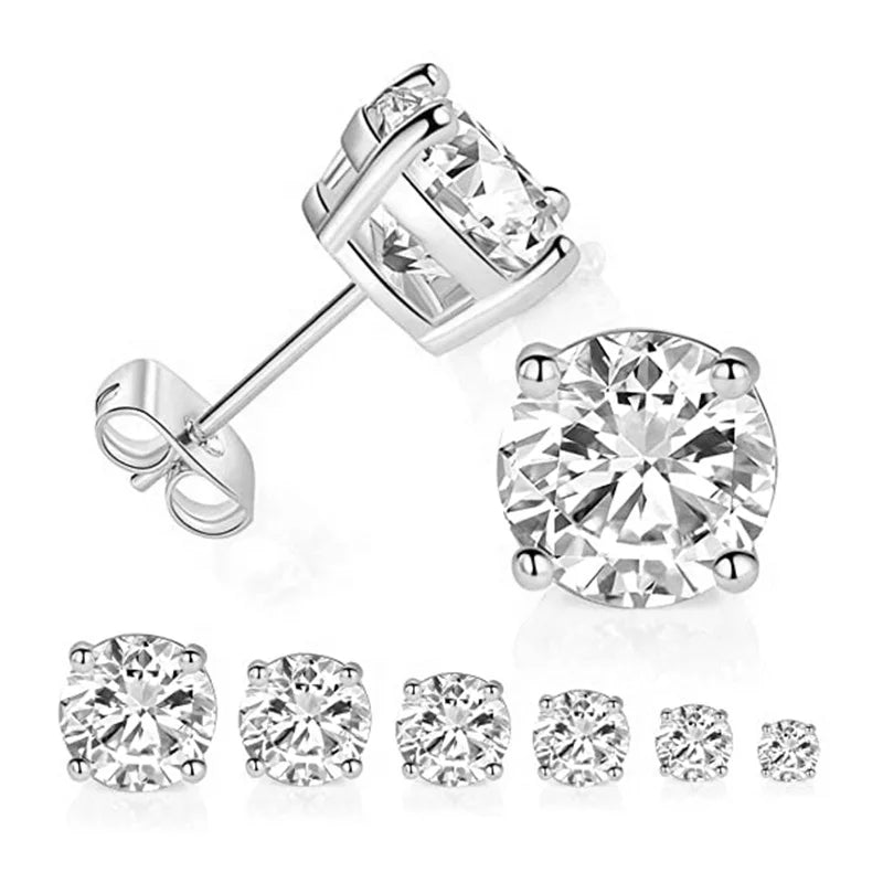GE51 High Quality Sterling Silver 18K Gold Plated Round Cubic Zirconia Iced Out Fashion School Stud Earring Set for Kids Boy