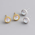 Fashion 925 Sterling Silver Circular Moonlight Stone Gold Plated Stud Earring Jewelry for Women
