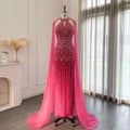 Jancembr LSCZ236 Luxury Light Pink High Neck Cape Sleeve Sequins Beading Illusion Backless Prom Evening Dress