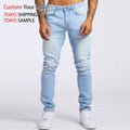 High Quality Mid Waist Micro Elastic Denim Jeans Hole Tight Stretch Custom Streetwear Straight Stacked Slim Fit for Men Jeans