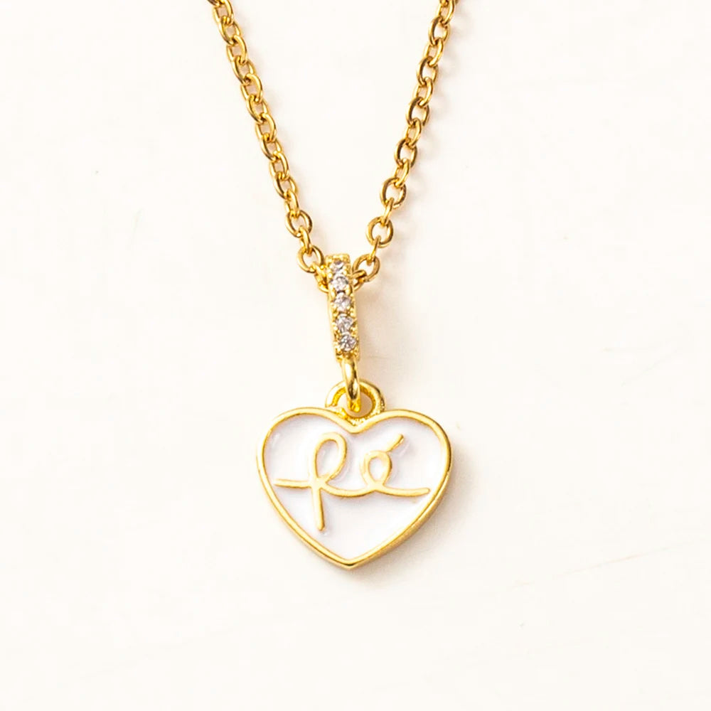 Enamel Heart Girls Pendant Necklace Freshwater Pearl Necklace Gold Plated Copper Heartbeat Necklace Wholesale Women Jewelry