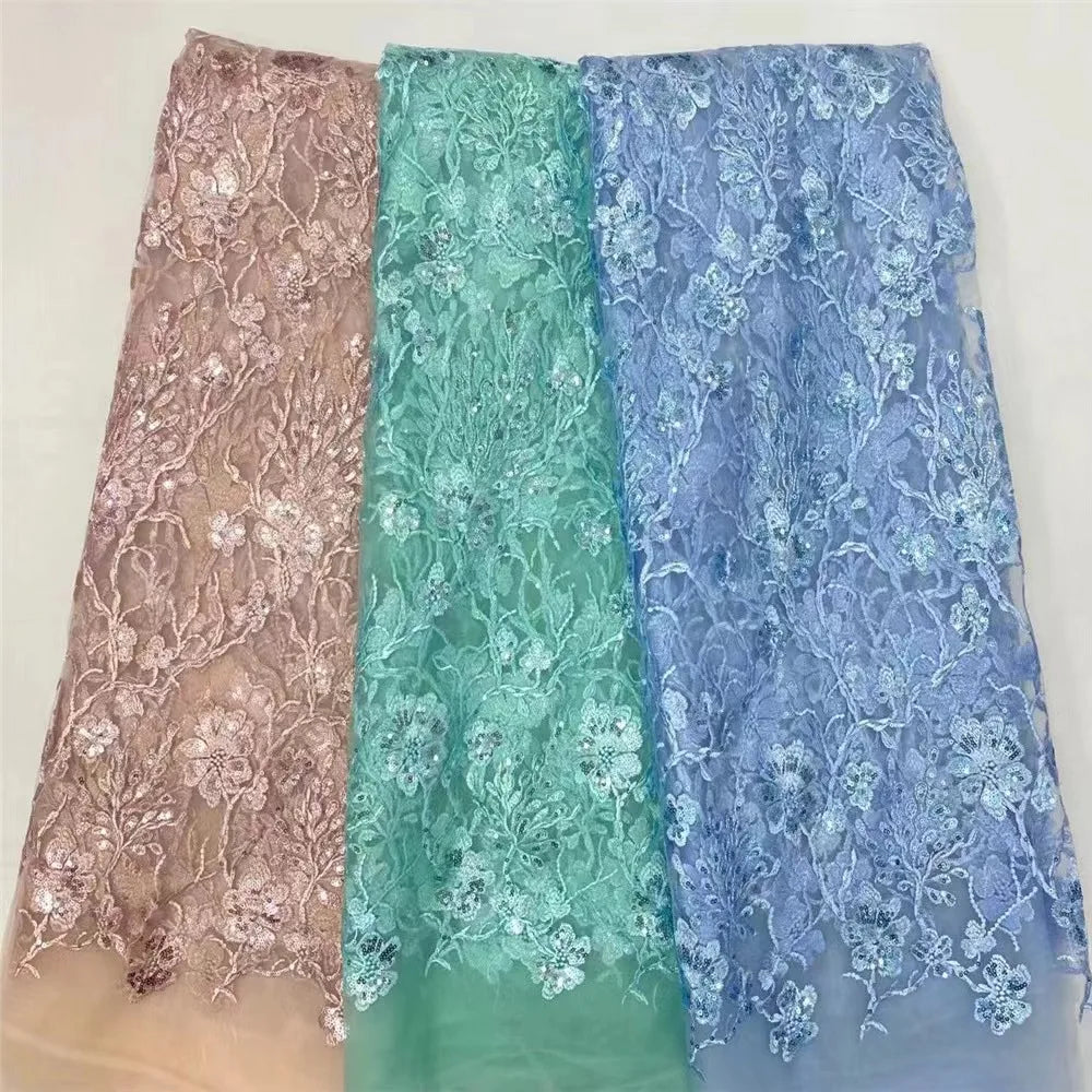 Wholesale Sequins Beads Embroidery Mesh Flower Embroidery Fashion Wedding Dress Lace Fabric