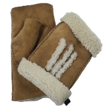 Sample Support Custom Women's Fingerless Spanish Merino Double Face Sheepskin Leather Gloves Curly Lamb Fur Mittens for Winter