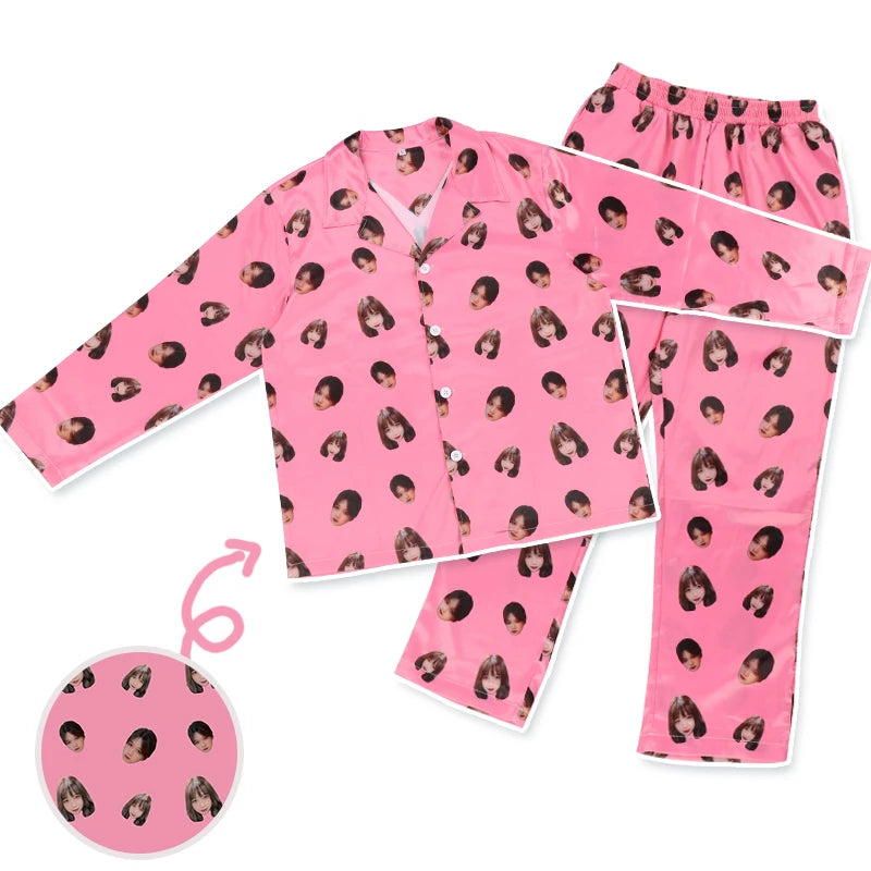 Funny 1PC Custom Portrait Home Sleepwear Set Picture Print Long Sleeve Custom Face Pajamas Set for Gift