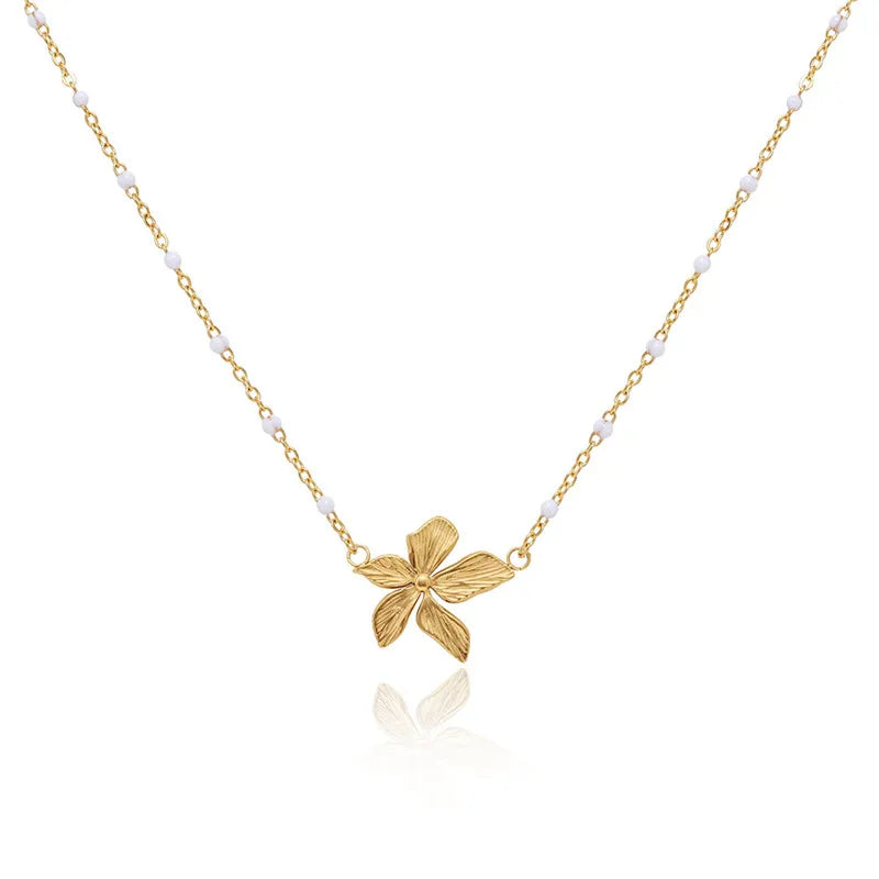 Wholesale Custom 18K Gold Plated Stainless Steel Chain Link Flower Shape Pendant Necklace for Women