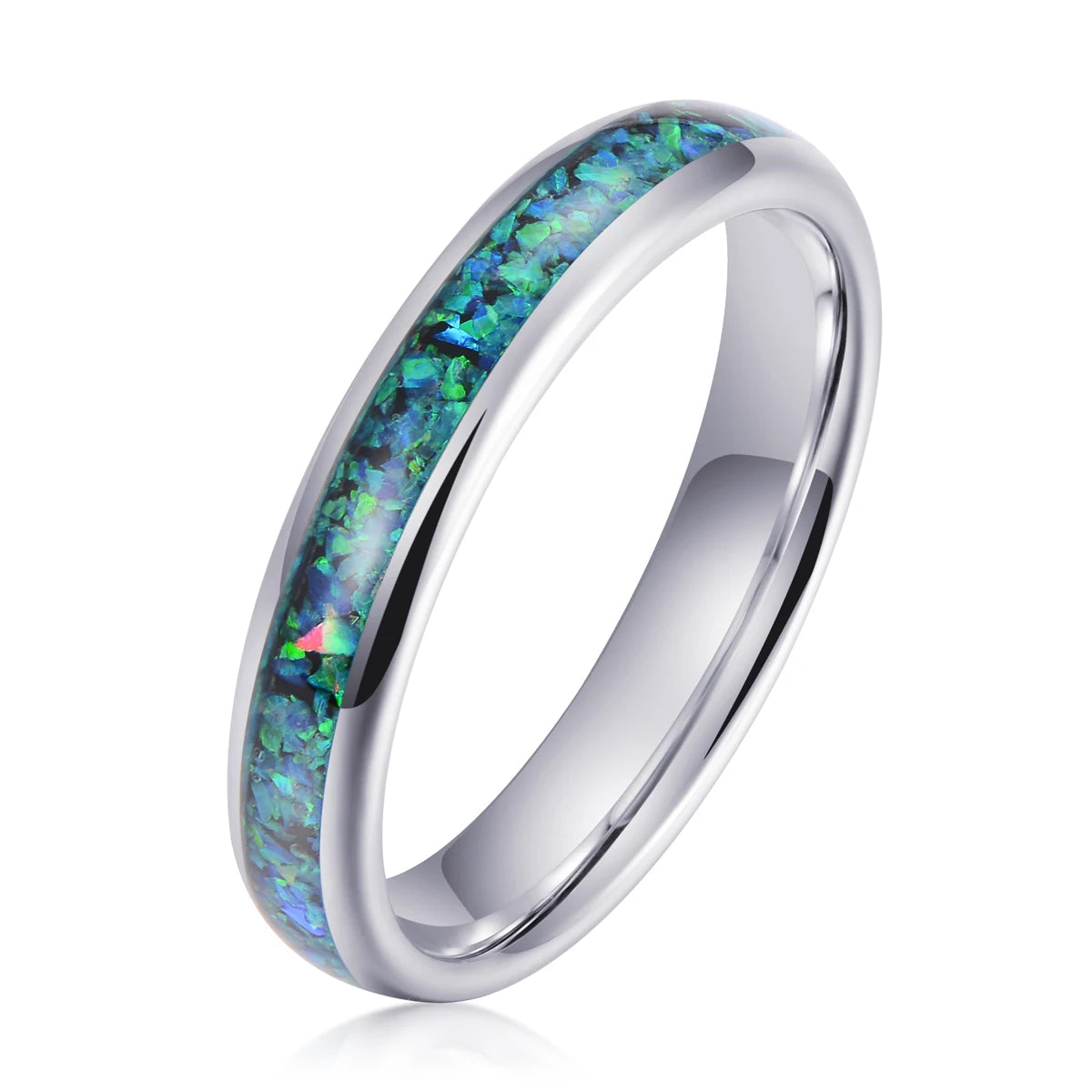 In Stock 4mm Tungsten Ring for Women Men Fashion Green Galaxy Opal Inlay Engagement Wedding Band