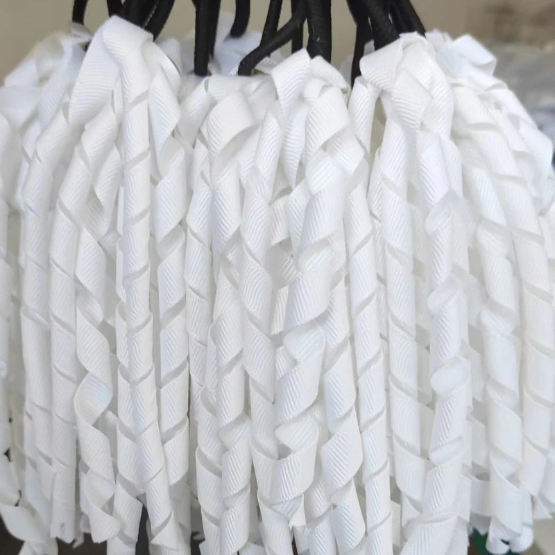 White Korker Ponytail School Streamers Hair Bows-Polyester Grosgrain Sporty Style 196 Colors