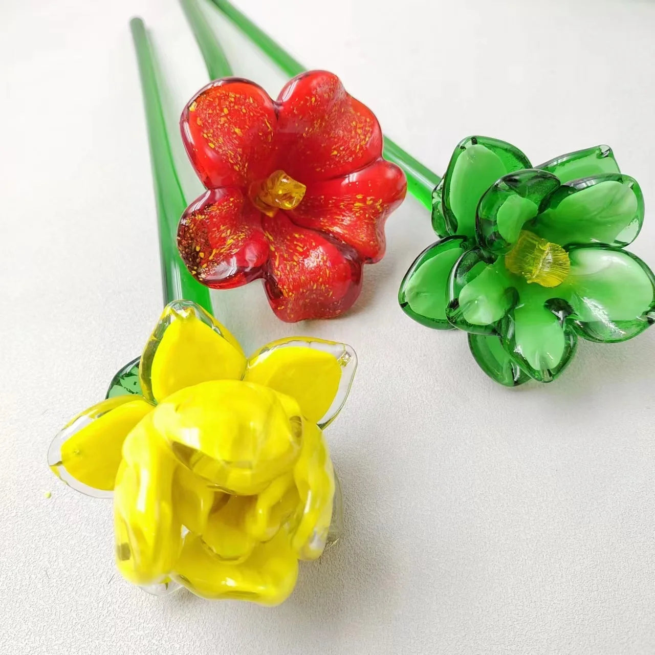 Wholesale Modern Home Living Room Vase Mix Color Murano Glass Tulip Lily Flowers Decoration Long Stem Hand Blown Art Hand Made