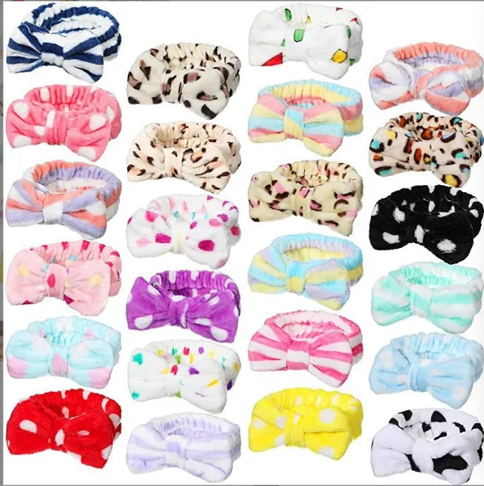 customize logo Facial Makeup Headband Soft Coral Fleece Cosmetic Headband Bow Hair Band Head Wraps  for Women Girls