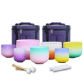 KVKA 8-14Inch Candy Frosted Chakra Quartz Crystal Singing Bowls Set of 7pcs CDEFGAB Note Free Mallets O-rings Musical Instrument