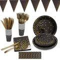 Bronzed and Thick Black Polka Dot Birthday Party Paper Plate Tissue Paper Cup Tableware Set for a Variety of People