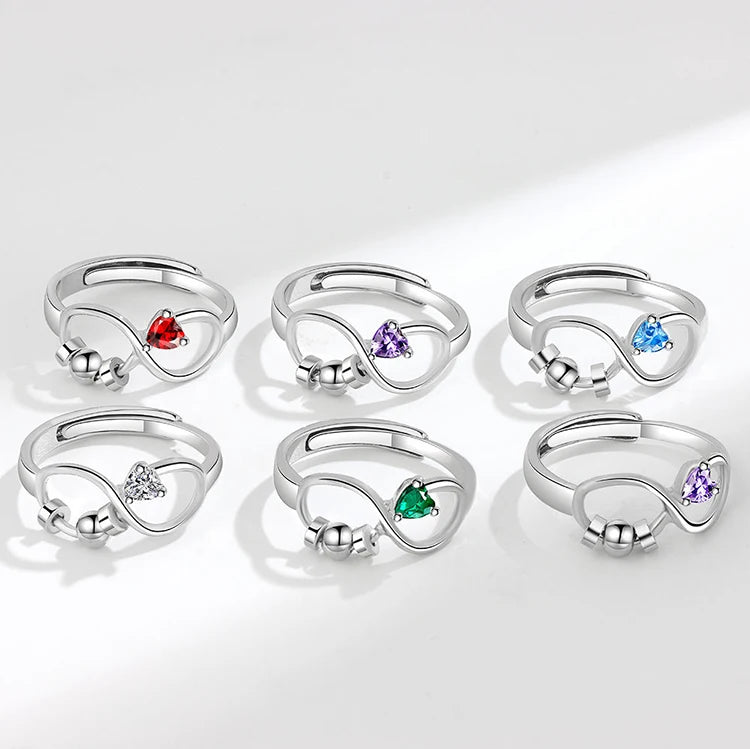G1928 Personality Rotatable Beads Fidget Anti-anxiety Relief Ring Meaningful Infinity Colorful 12 Birthstone Anxiety Rings