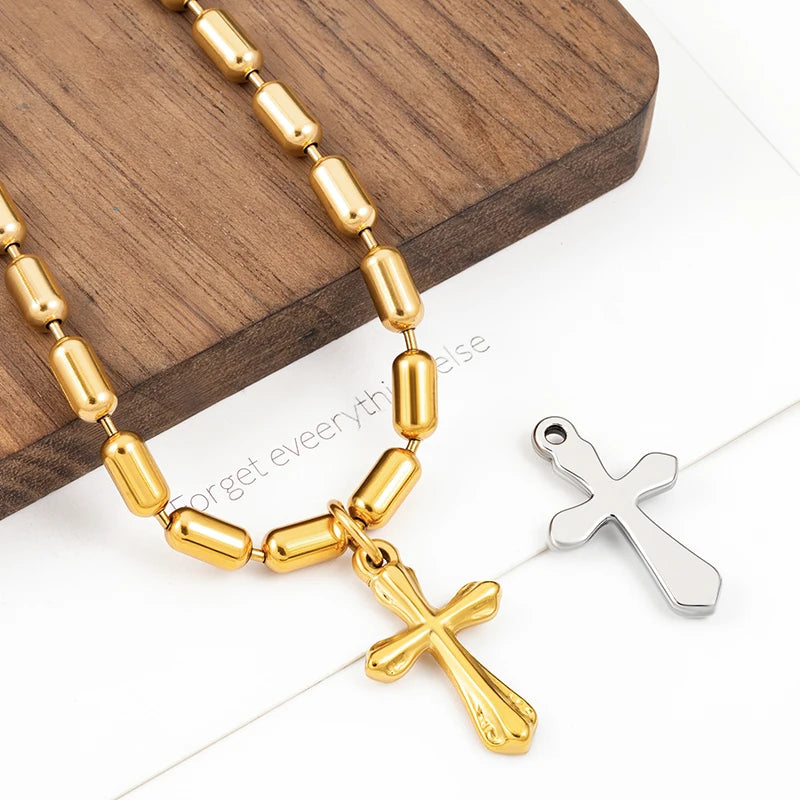 Vintage Latin Cross Charm 18K Gold Plated Stainless Steel Crucifix Small Pendant Bulk Jewelry Making Accessory