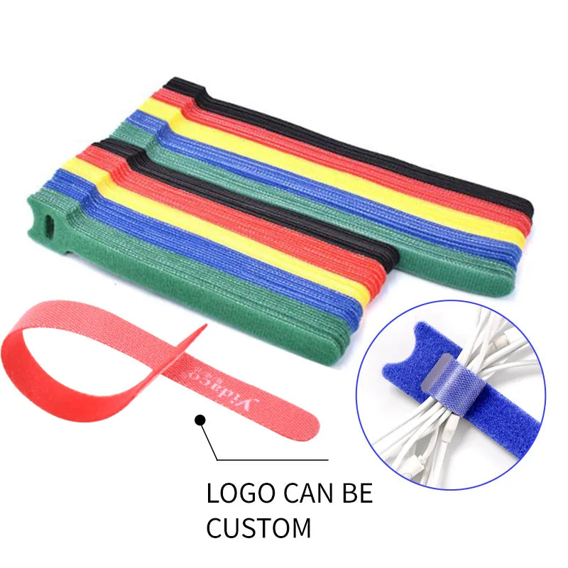 Manufacturer Self Locking Cord Wraps Tape100% Nylon Black White  8" 10" Double Loop Cable Tie Tags Hook and Loop