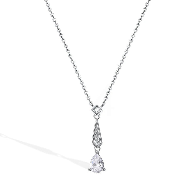 Proposal Engagement Wedding Anniversary Birthday Gift Teardrop 925 Sterling Silver Cubic Zirconia Pendant Necklaces
