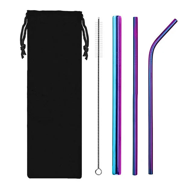 Hot Selling Eco-friendly Reusable 304 Stainless Steel Boba Straw Drinkware Accessory with Carry Velvet Bag