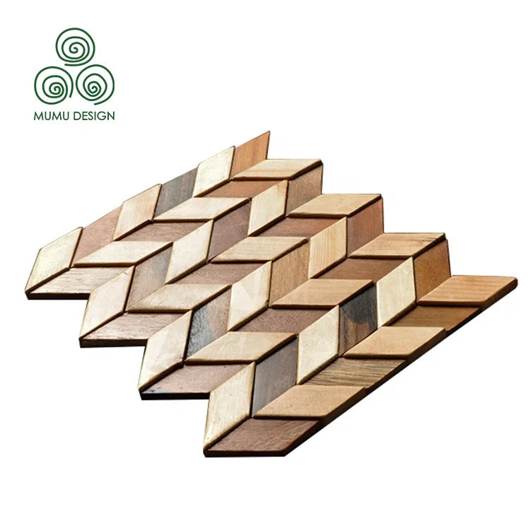 MUMU Natural Wood Cutting Luxury Decoration Wall Panel Board Floor Tile Mosaic for Living Room