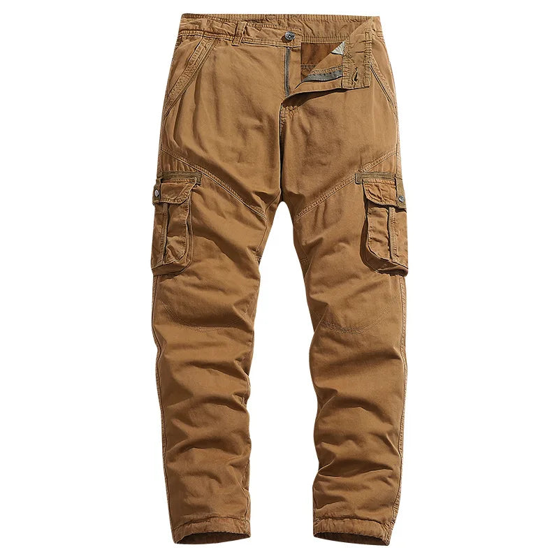 Men's Colored Woven Light Wash Plus Size Close-Fitting Multi-Pocket Casual Pants with Zipper Fly and Mid Waist