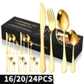 Hot Sale 1010 Stainless Steel Flatware 16/20/24 Pcs Set Knife Fork Spoon Silverware Gold Cutlery Set for Wedding