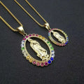 Hip Hop Stainless Steel Gold Cuban Chain Mary Pendant Necklace Crystal Virgin Mary Necklace for Christian Jewelry