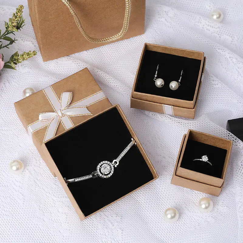 Spot Vintage Necklace Gift Box Creative Pendant Ring Gift Box Custom Earring Kraft Paper Jewelry Box With Bow-knot