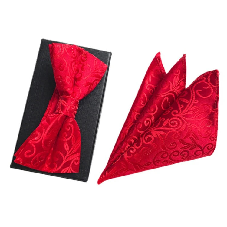 Paisley Mens Bow Ties and Hanky Sets Fashion Red Men Bow Tie Sets Handkerchief Set Custom Pocket Squares for Men