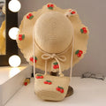 Wholesale Hand-woven Cherry-colored Straw Hat with Wide Brim for Girl. Ideal for Daily Photography and Posting on Social Media