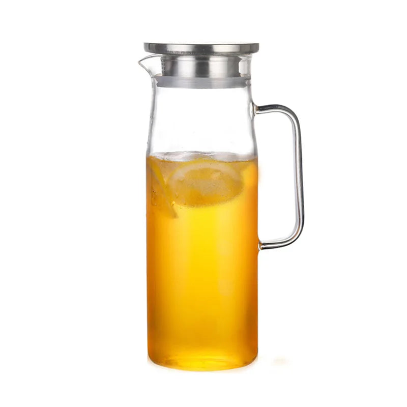 1000ml 1200ml 1500ml Wholesale Handmade Borosilicate Heat Resistant Drinking Glass  Kettle Water Carafe with 304 Stainless Lid