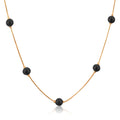 Stainless Steel Jewelry 18K Gold Plated Black Bead Pendant Necklace Minimalist Round Beads Chain Dainty Stone Necklace for Women