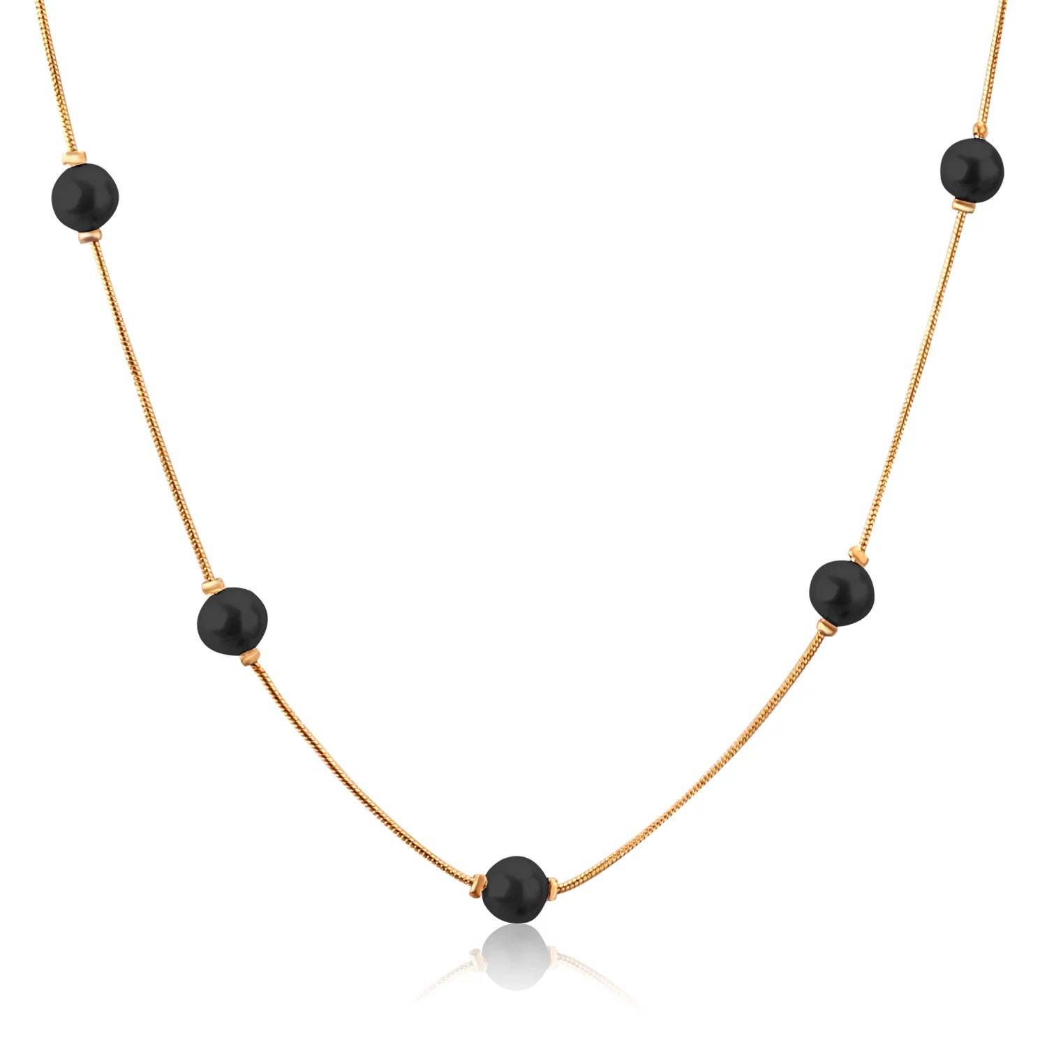 Stainless Steel Jewelry 18K Gold Plated Black Bead Pendant Necklace Minimalist Round Beads Chain Dainty Stone Necklace for Women