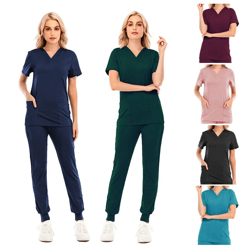Best Quality Nursing Hospital Uniform Scrubs Suit V Neck Short Sleeve Scrub Uniform Sets