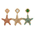 Summer Beach Jewelry Asymmetric Turquoise Statement Earrings Gold Plated Pearl Starfish Dangle Earrings