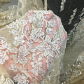 Champagne Gold Lace Fabric With Sequins Beaded Nude Wedding Lace Fabric Embroidered Luxury Bridal Fabric