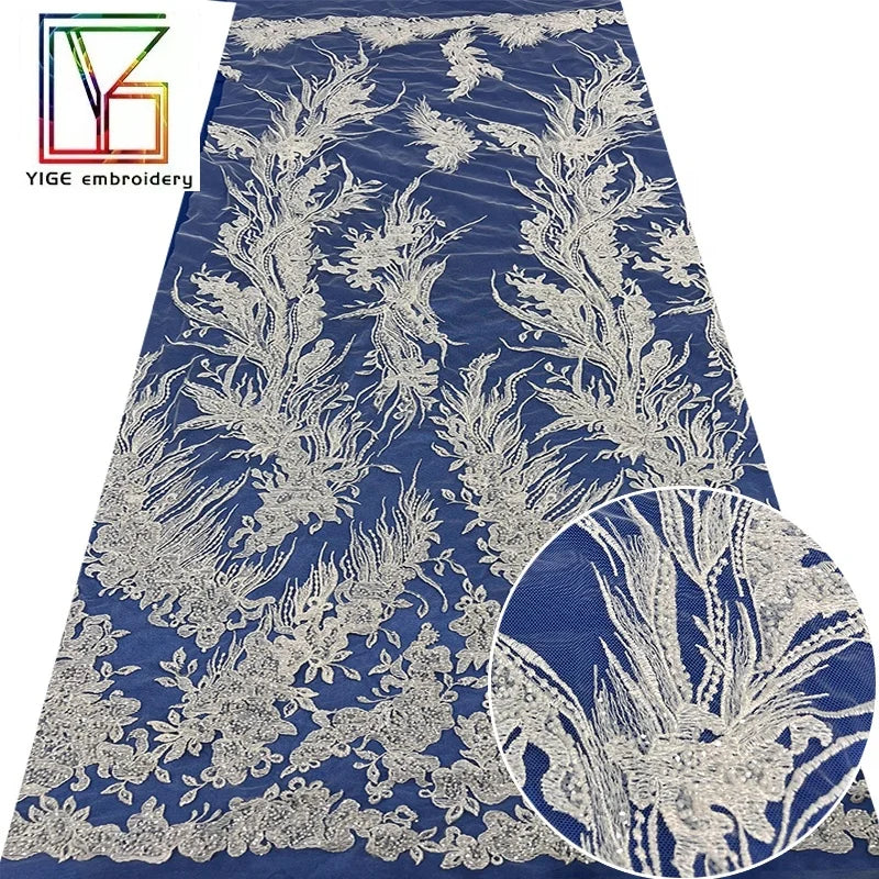 Wholesale French Bridal Sequins Lace Tulle Sequence Elegant Wedding African Luxury Fabric Beaded Embroidery Lace Fabric