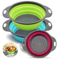 Heat Resistant Food Strainers and Colanders Dishwasher Safe Strainer Collapsible Silicone Kitchen Strainers with Plastic Handles